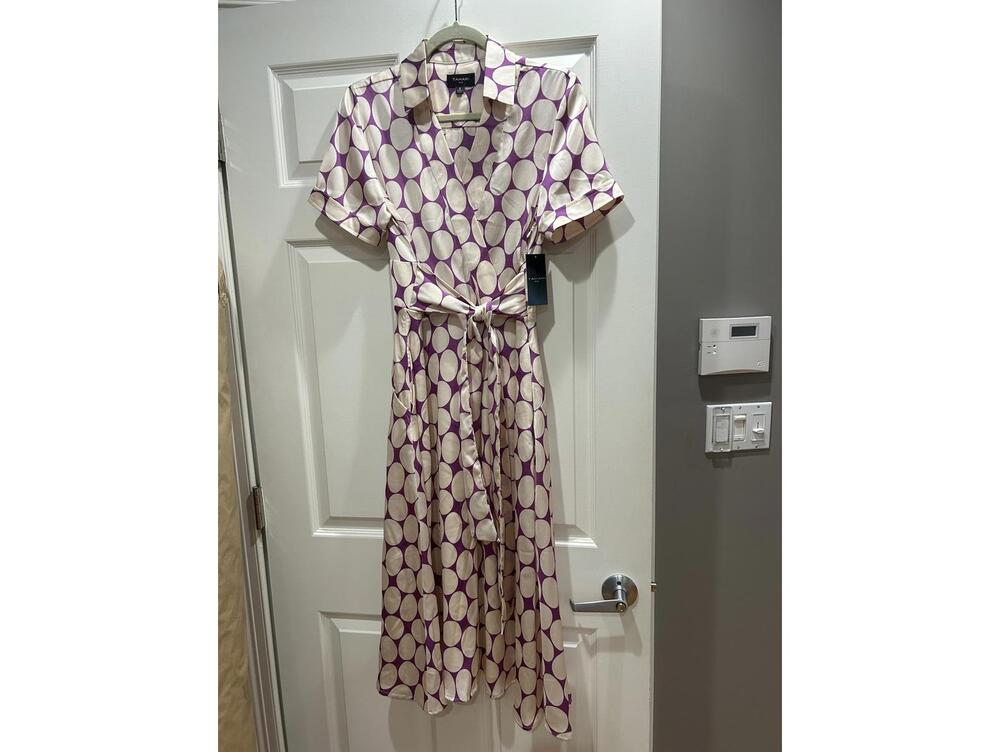 Purple and Cream Printed Shirt Dress with Tie Waist